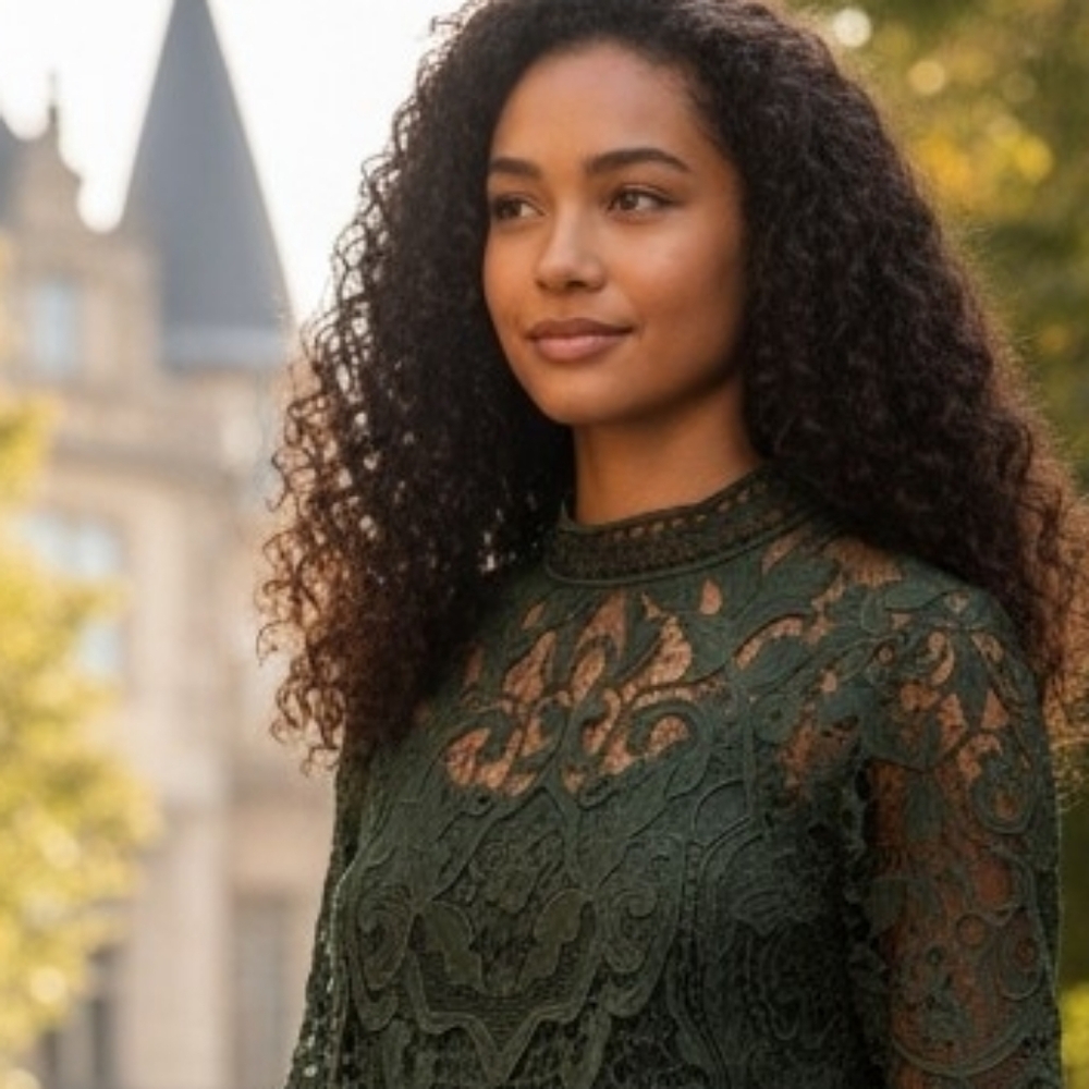 Zara Dark Green Lace Long Sleeve Dress